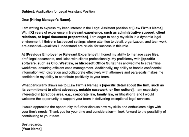 Legal assistant cover letter example 2